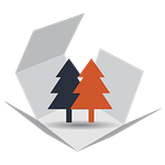 Logotipo de dos pinos para el sistema de cooperativas de vivienda.