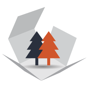Logotipo de dos pinos para el sistema de cooperativas de vivienda.