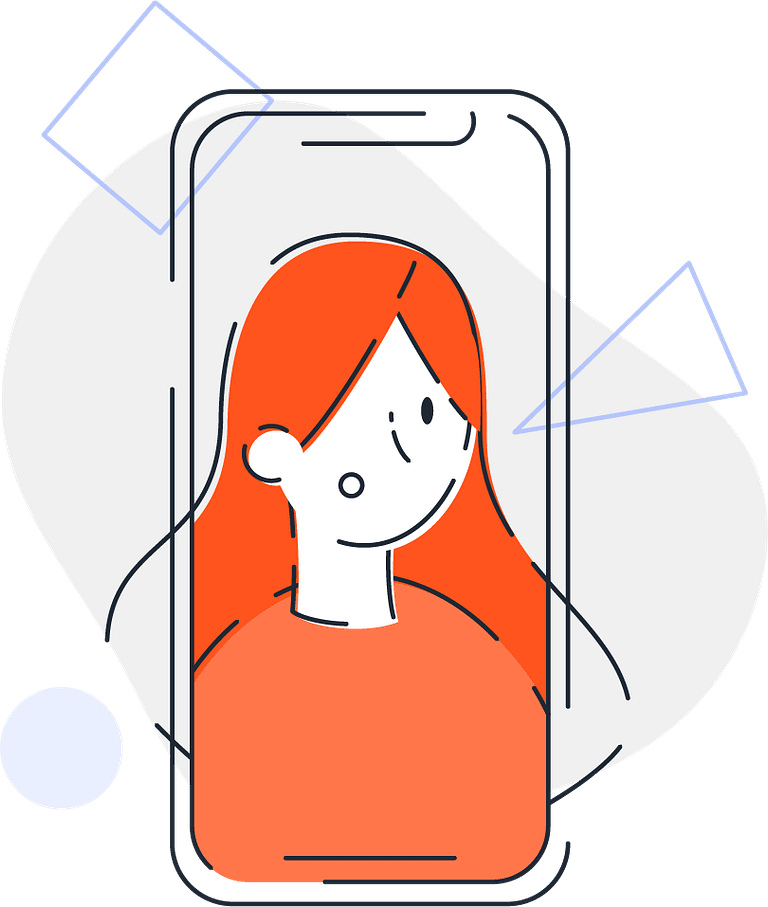 Ilustración que muestra una persona en un smartphone, simulando una videollamada.