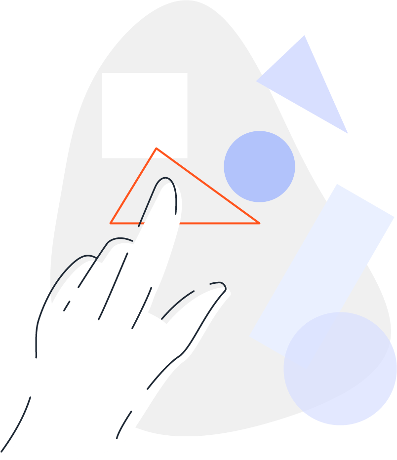 Ilustración de una mano señalando diferentes componentes abstractos.
